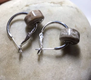 Agate Gemstone Sterling Silver Cored Earrings On Sterling Silver Hoops - Picture 1 of 4