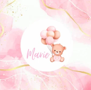 Teddy Sticker With Balloons / Pink Girls - Picture 1 of 4