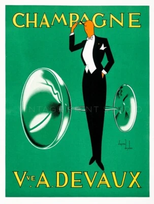 Champagne Devaux 1930 Vintage French Liquor Art Deco Giclee Canvas Print 30x40 - Image 1 of 3