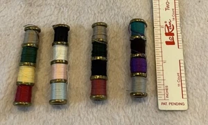 Little Tiny Mini Brass Antique Thread Spools 4 Colors On Each Of 4 Spools - Picture 1 of 3
