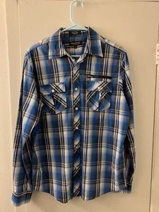 Eighty Eight Platinum Shirt Button-Front Blue Plaid Long Sleeve - Medium Mens - Picture 1 of 6