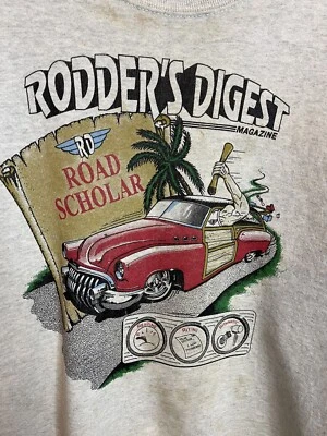 Vintage 90's Rodders Digest Road Scholar Sweatshirt Adult 2XL Gray Distressed - Image 1 of 4