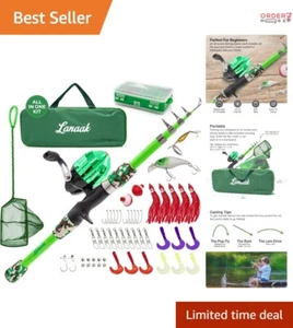 Kids Fishing Pole Aluminum 65in Telescopic Rod Set with Tackle Box & Net Combo - Picture 1 of 8
