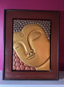 Buddha Framed 18x22 Wall Art Textured 3D Metallic Bronze Gold Brown SHIPS FREE - Picture 1 of 3