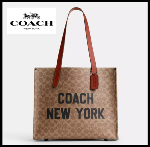 Borsa Coach Cy809 Relay Tote Bag 34 Firma Tela Coach Grafica TanMulti Outlet Nuova