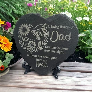 Slate Heart Memorial Plaque Remembrance Stone Cross Design Rose Memorial Grave - Picture 1 of 108