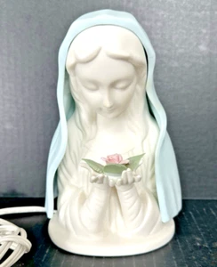 Madonna Holding Rose Night Light Blue Veil Holy Mary Religious Spiritual Decor - Picture 1 of 17