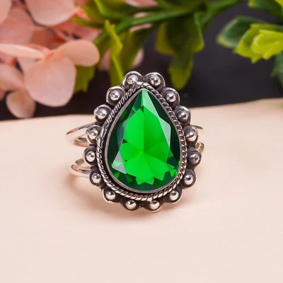 Green Peridot Gemstone Handmade 925 Sterling Silver Jewelry Ring All Size - Image 1 of 3