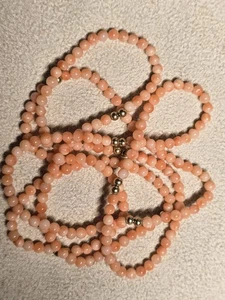 Vintage 4 mm Engelshaut Koralle Perlen 33 Zoll Halskette 14 Karat Gold Perlen - Bild 1 von 4