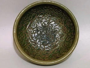 Antique Chinese Song Dynasty Yue Kiln Glazed Hand Carved Celadon Bowl - Signed! - Picture 1 of 7