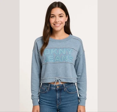 Moletom cropped jeans DKNY com tachas tamanho M - Imagem 1 de 4