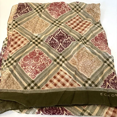 Bufanda de seda vintage ECHO a cuadros cachemira Sloane Ranger 12x60" gasa Foto 1 de 4