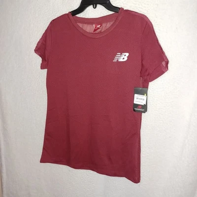 New Balance Womens Large Mesh Short Sleeves Shirt Red Running Performance (BX12) - Image 1 of 4