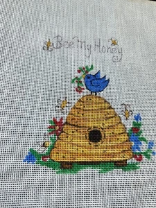 Bee My Honey~Little Blue Bird~Bee Skep~Garden Flowers~Needlepoint Canvas - Picture 1 of 4