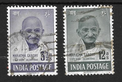 INDIA PART SET SG 306/7; 1st ANNIVERSARY OF INDEPENDENCE; GHANDI. - Image 1 of 2