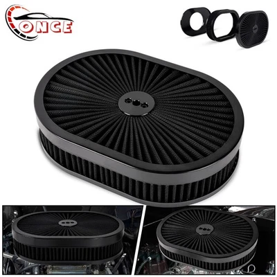 12" Air Cleaner Set High Flow 4-Barrel Carburetor 5-1/8" Neck Washable Muscle Foto 1 de 4