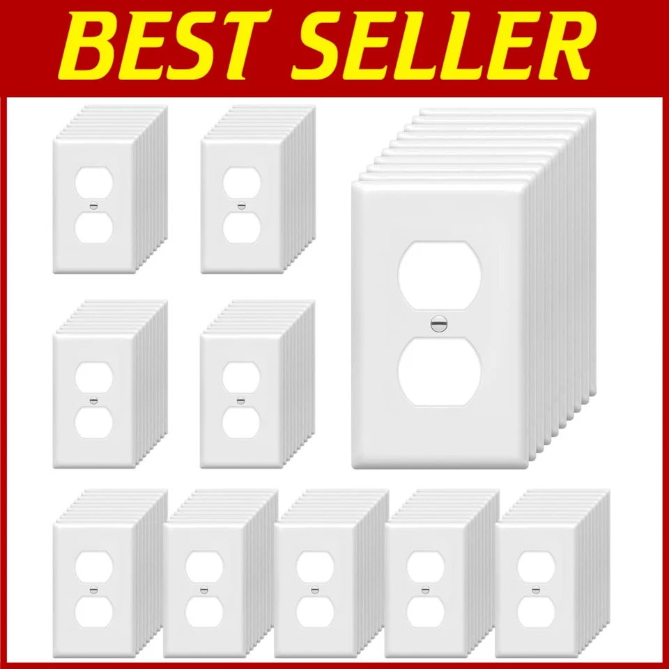 100 件装光泽白色电气插座盖 - 标准聚碳酸酯板 — 第 1/4 张图片
