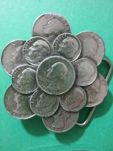 Vintage USA MADE 1979 Quarters Dimes Nickels Belt Buckle--Chicago Buckle Co. - Picture 1 of 6