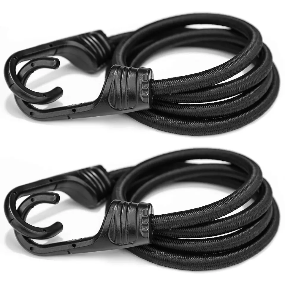 48 Inch Black Bungee Cords With Hooks Heavy Duty 2 Pcs UV Resistance Durable