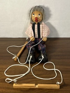 Vintage Wooden Marionette Puppet Handmade Clown Man Grandpa Approx 15-16” Tall - Picture 1 of 6