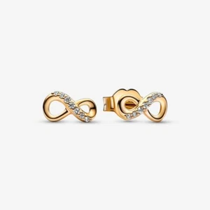 New 100% Genuine Pandora Shine Gold Sparkling Infinity Stud Earrings ~268820C01 - Picture 1 of 4