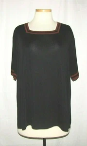 Misook Petite Plus Negro con Borde Acrílico Tejido Cuello Cuadrado Corto Slv Top 3PP - Imagen 1 de 4