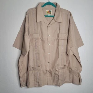 Men's 4X Tan Short Sleeve Button-Up Casual Cuban Guayabera Beach Wedding Shirt - Picture 1 of 6