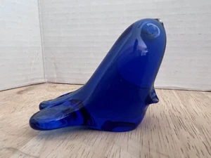 Seal Figurine Cobalt Blue Glass Ornament Ocean Beach Home Decor 3” - Picture 1 of 10