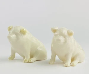 2 Vintage Beleek Porcelain Pig Figurines #0857 BROWN & GREEN STAMP MINT COND. - Picture 1 of 9