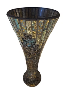Vintage Tiffany Style Stained Glass Vase Tall Mosaic Art Glass Boho Colorful MCM - Picture 1 of 17