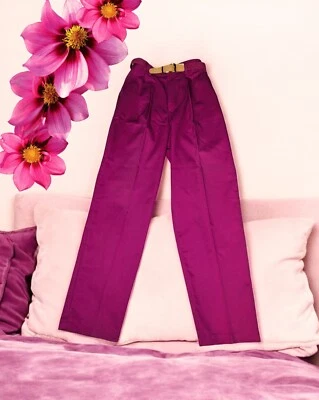 Vintage CHIC Pleated MAGENTA Pink Dress Pants Belt ELASTIC WAIST Womens Size 12  - Image 1 of 4