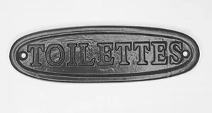 Toilet Door Plate Sign Plaque for Door or Wall Cast Iron Black - Picture 1 of 3