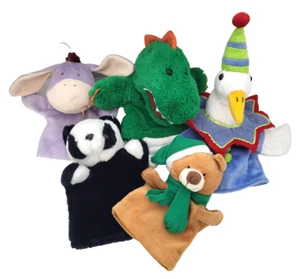 Hand Puppets Plush LOT of 5 Disney Eeyore WH Smith Dinosaur Duck G&T Panda Bear - Picture 1 of 24