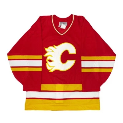 vtg rare nhl calgary flames authentic on ice air knit hockey jersey size 44 - Image 1 of 4