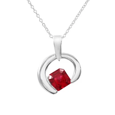 Fantastico Sangue Rosso Rubino Taglio Asscher 925 Ciondolo Argento Gemma 9x9 MM - Immagine 1 di 4