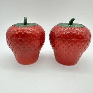Vintage 1940s Milk Glass Strawberry Jars with Lids Covered condiment Dishes - Picture 1 of 12
