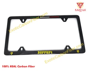 Ferrari Yellow Text and Shields 4 Hole Carbon Fiber License Plate Frame 1x1 - Picture 1 of 2