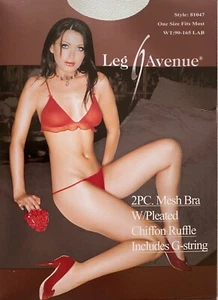 Super Cute Sexy LEG AVENUE 2PC Mesh Bra w/ Pleated Chiffon Ruffle+Thong/One Size - Picture 1 of 2