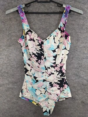 De Colección Azul Traje de Baño Mujer 16 Una Pieza Púrpura Azul Negro Floral Sujetador Incorporado Acanalado Foto 1 de 4