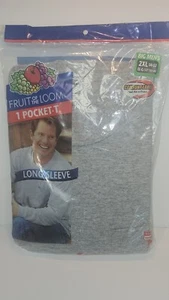 VTG 2003 Fruit of the Loom Men's Long Sleeve Pocket T-Shirt 2XL Grey New Sealed - Picture 1 of 10