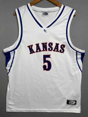 Vintage Kansas Jayhawks KU #5 Men Sz L NCAA Basketball Jersey USA Made OT Sports Cover