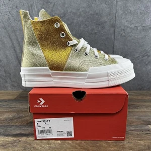 Scarpe sneakers Converse Chuck 70 Plus Hi Glitter taglia 7 donna vintage bianco oro - Foto 1 di 12