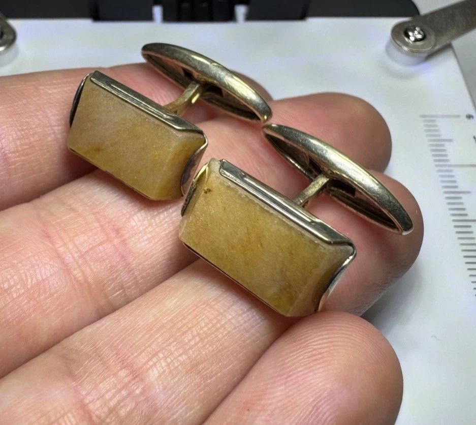 Gemelos soviéticos vintage de plata de ley 875 con piedra de ágata amarilla URSS 7,46 g. Foto 1 de 4