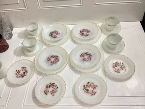 Lot Of 20 Vintage Thermocrista Milk Glass Floral Design Dinner Set For 4 - Picture 1 of 16