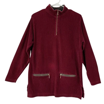 Top túnica polar suéter cremallera cuarto espiga borgoña Summit Hill para mujer S Foto 1 de 4