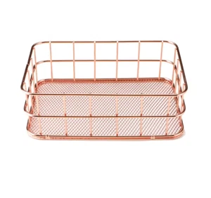 (NEW) Rose Gold Mesh Wire Storage Basket - Organiser / Desk Tidy - Small - Picture 1 of 9