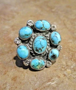TANTALIZING Vintage Navajo Sterling Silver ROYSTON Turquoise Cluster Ring  6.25 - Picture 1 of 8