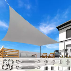 Rectangle Sun Shade Sail Gray Awning Cover Canopy Custom Size 5' to 24' W/8''Kit - Picture 1 of 15