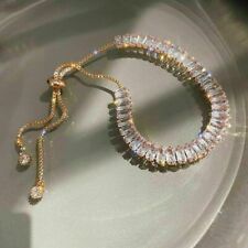 925 Silver Gold Zircon Crystal Bracelet Bangle Women Wedding Jewelry Adjustable