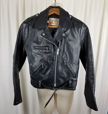 Sears The Leather Shop Motorcycle Biker Bomber Jacket Womens XS 8 Punk Grunge - Image 1 of 4